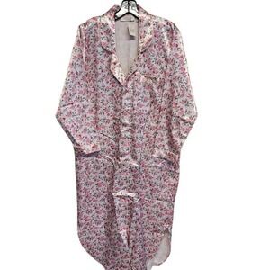Vintage Pink Floral‎ Housecoat Women Button Front Robe Duster Cottagecore Lounge